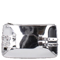 Gray Leather Clutch Bag