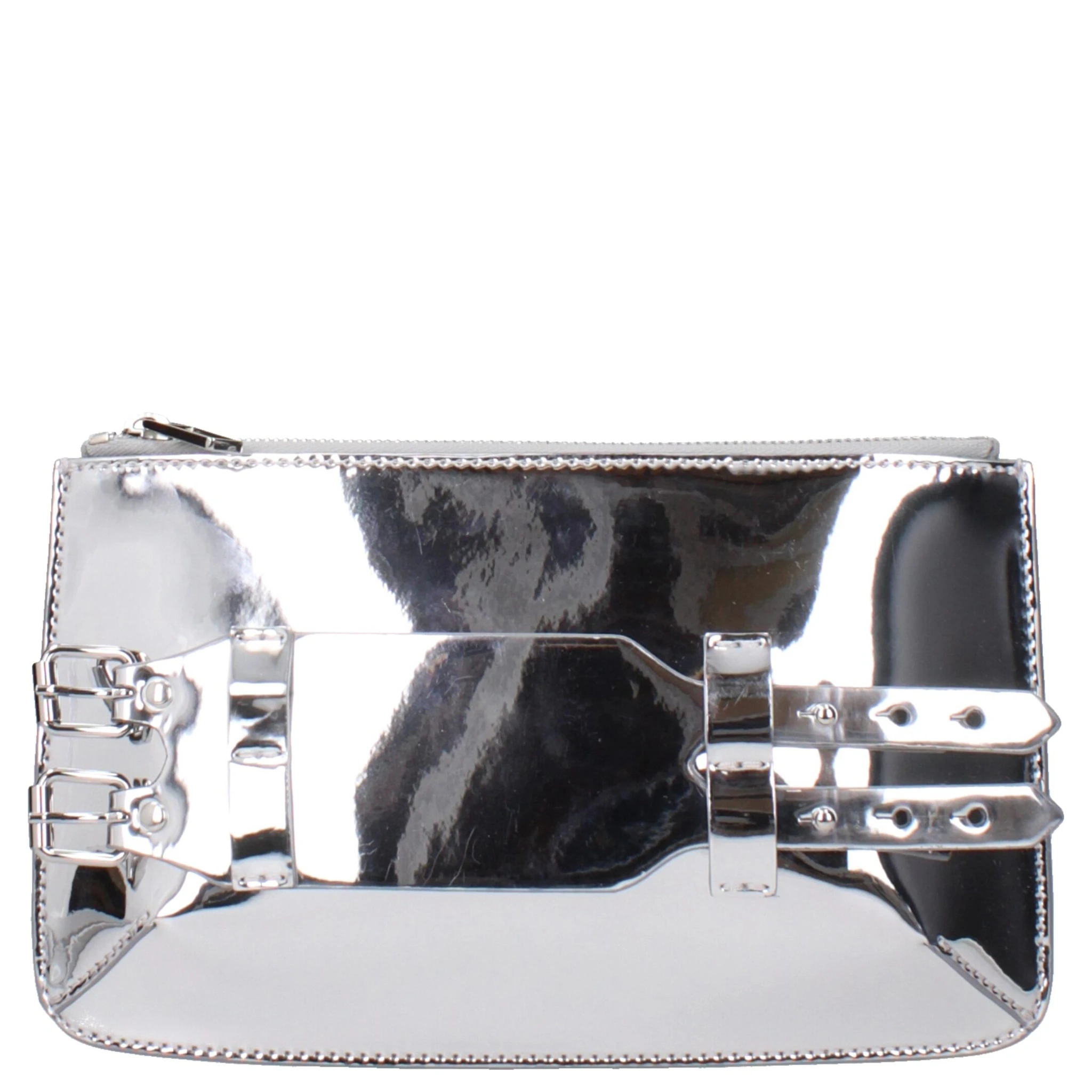 Gray Leather Clutch Bag