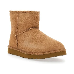 Classic Mini Brown Ankle Boots with Logo Patch on the Rear and Shearling Lining in Suede Man
