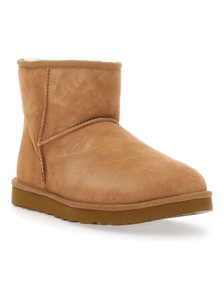 Classic Mini Brown Ankle Boots with Logo Patch on the Rear and Shearling Lining in Suede Man alternative