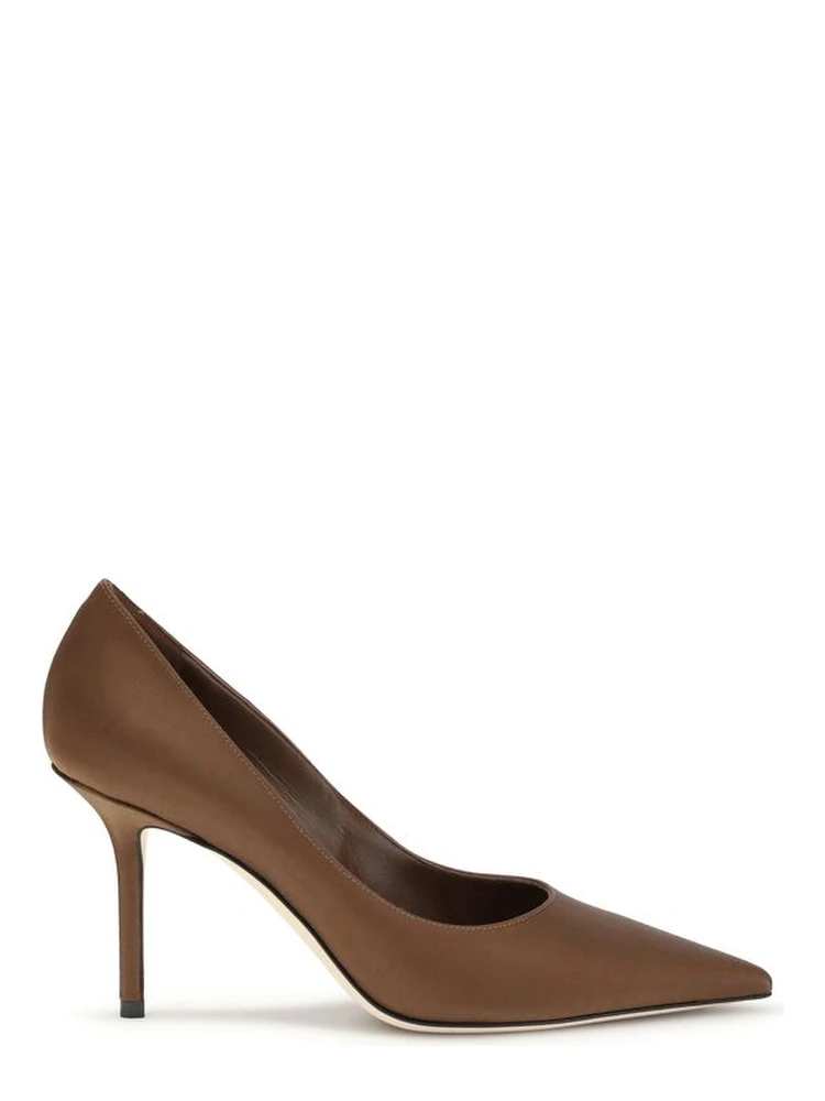 Brown Silk High Heel Pumps