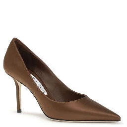 Brown Silk High Heel Pumps