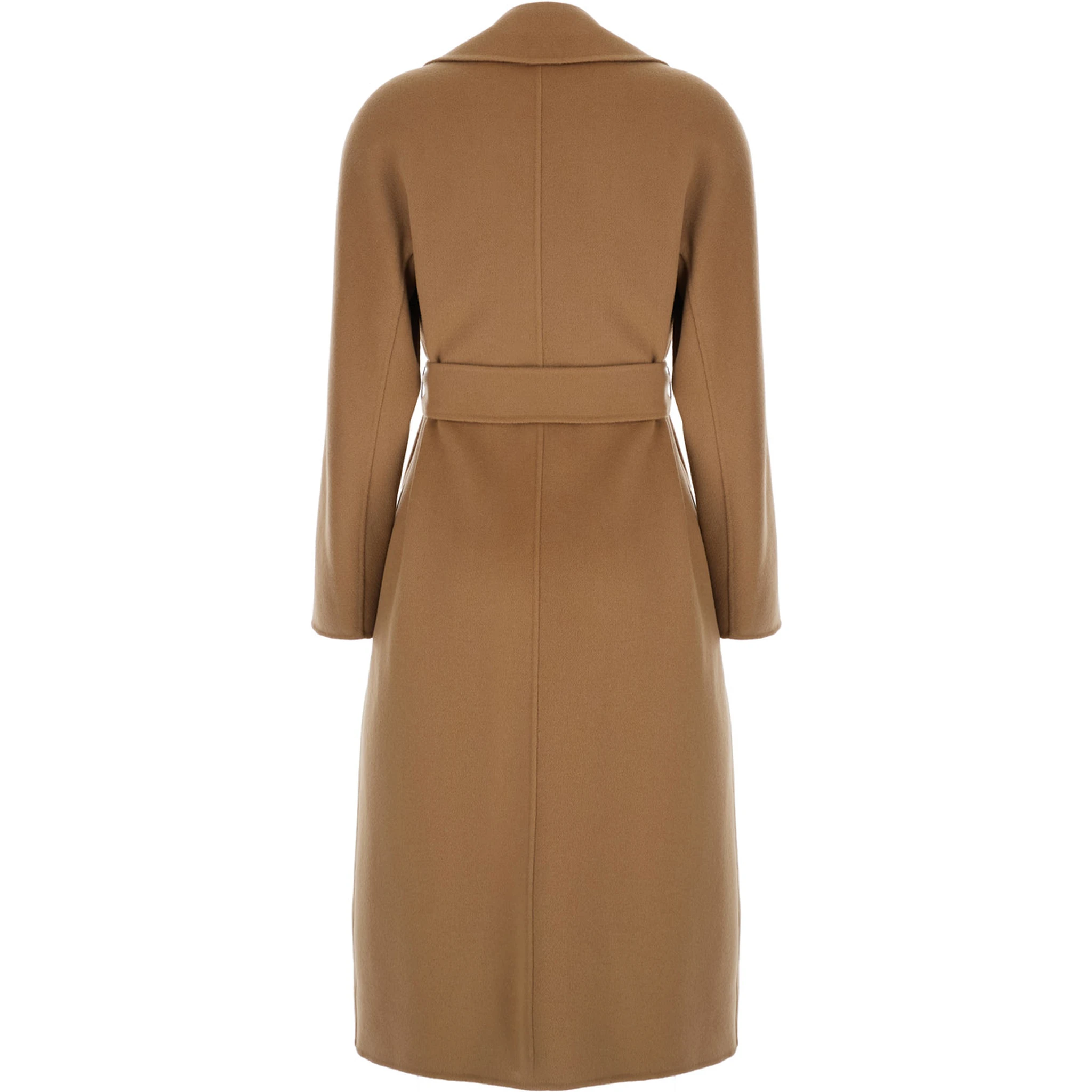 Cles Beige Coat with Notched Collar and Front Adjustable Belt Closure in Wool and Cashmere Blend Woman