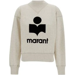 Beige High Neck Sweatshirt with Contrasting Logo Print in Cotton Blend Woman