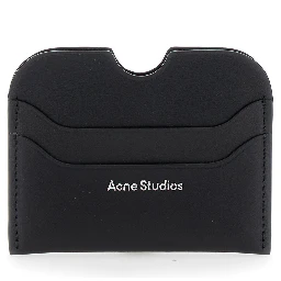 Black Card-Holder with Logo Print in Leather Man