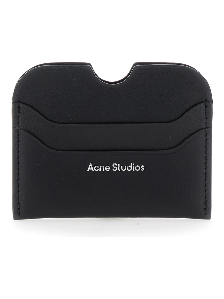 Black Card-Holder with Logo Print in Leather Man