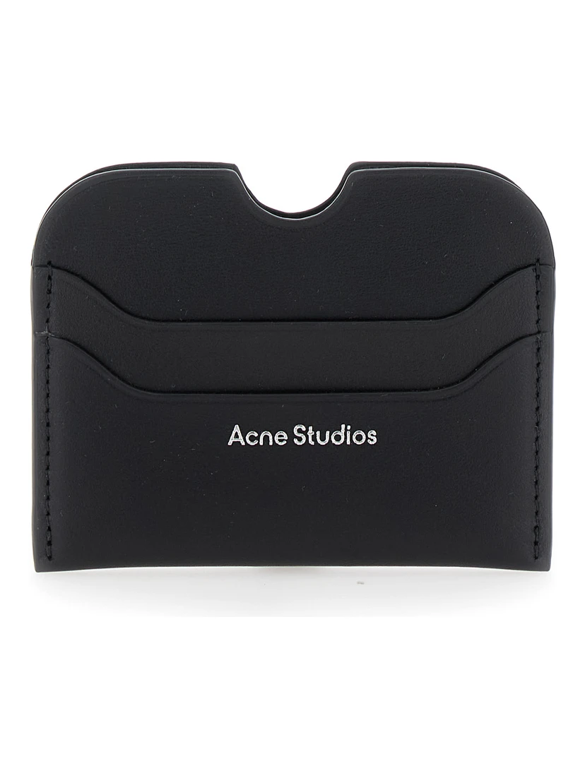 Black Card-Holder with Logo Print in Leather Man