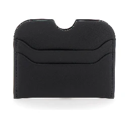 Black Card-Holder with Logo Print in Leather Man