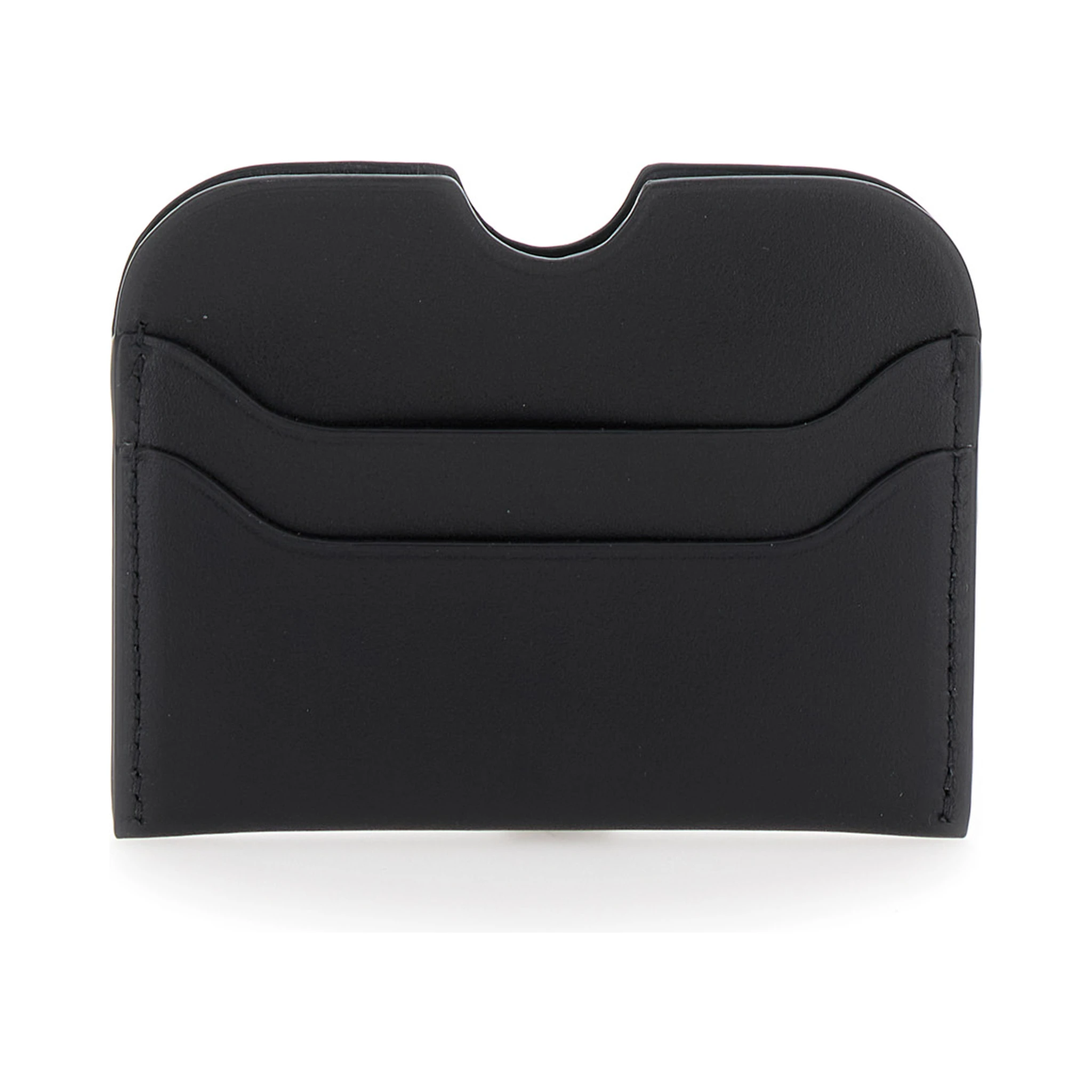 Black Card-Holder with Logo Print in Leather Man