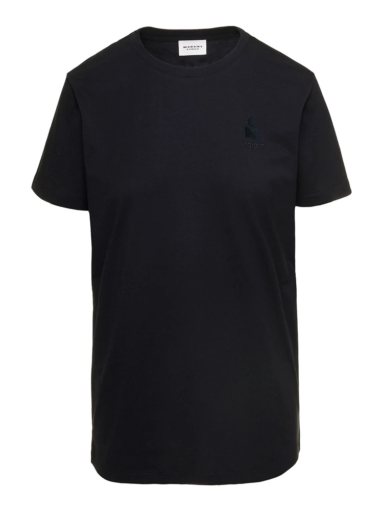 تيشيرت أسود برقبة دائرية مطرز بشعار العلامة التجارية، مصنوع من القطن، للنساء من إيزابيل ماران إيتوال