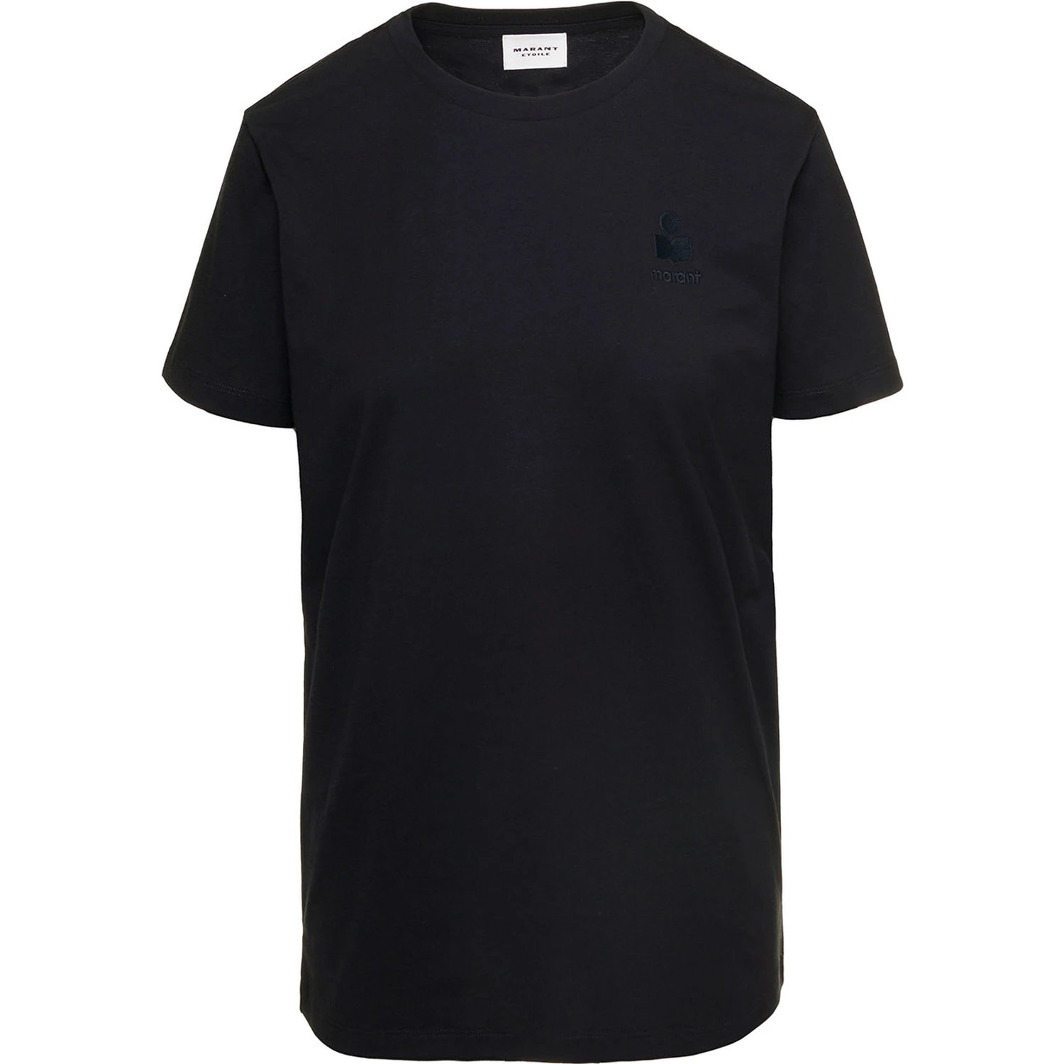 Black Crewneck T-Shirt with Logo Embroidery in Cotton Woman Isabel Marant Etoile