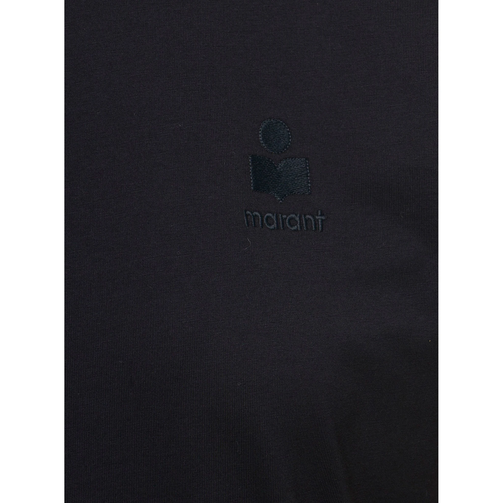 تيشيرت أسود برقبة دائرية مطرز بشعار العلامة التجارية، مصنوع من القطن، للنساء من إيزابيل ماران إيتوال