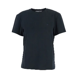 Black Crewneck T-Shirt with Tonal Logo Patch on the Front in Cotton Woman