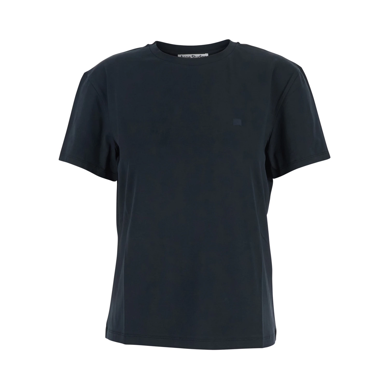 Black Crewneck T-Shirt with Tonal Logo Patch on the Front in Cotton Woman