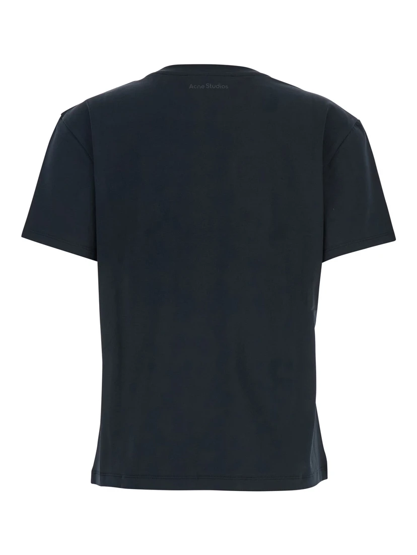 Black Crewneck T-Shirt with Tonal Logo Patch on the Front in Cotton Woman