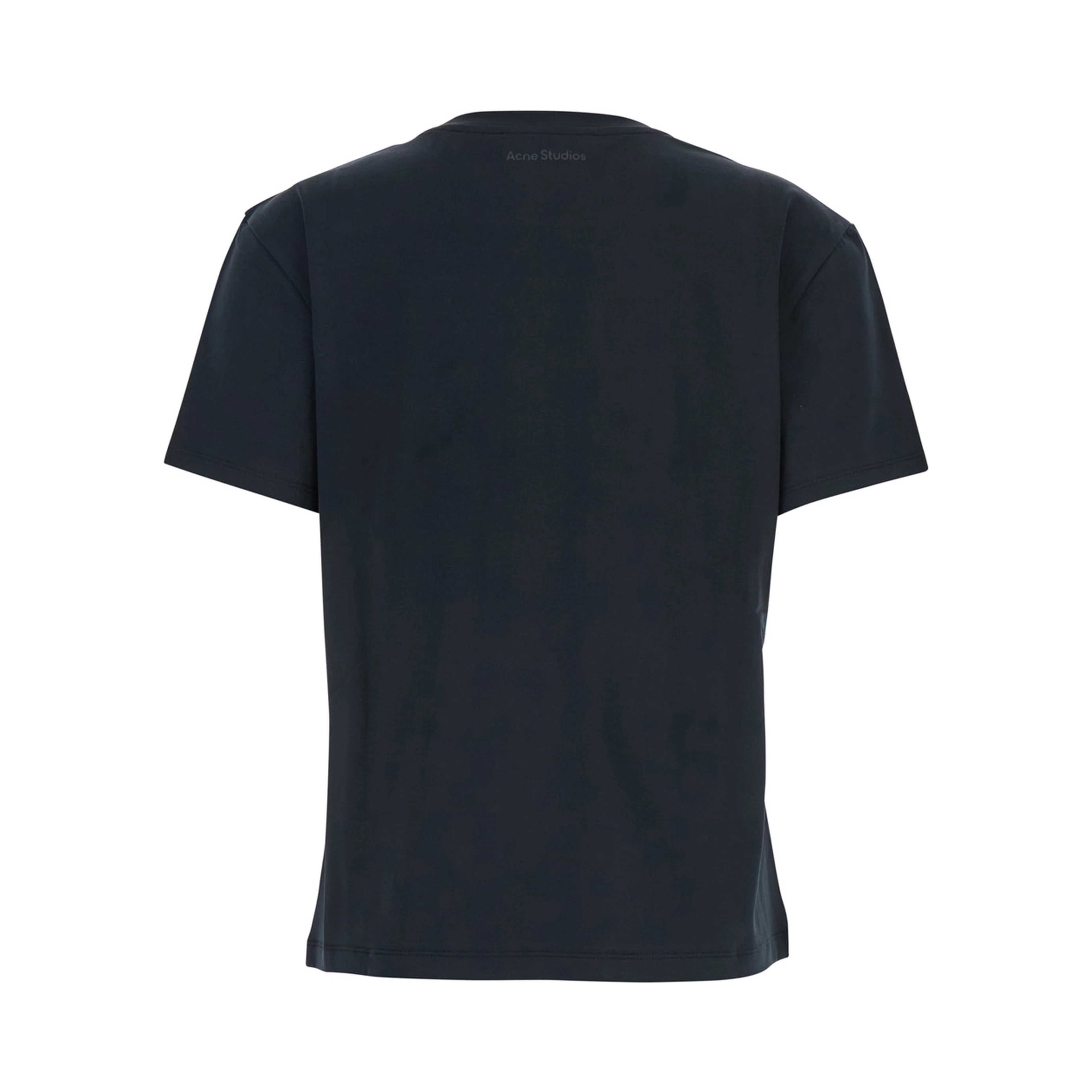 Black Crewneck T-Shirt with Tonal Logo Patch on the Front in Cotton Woman