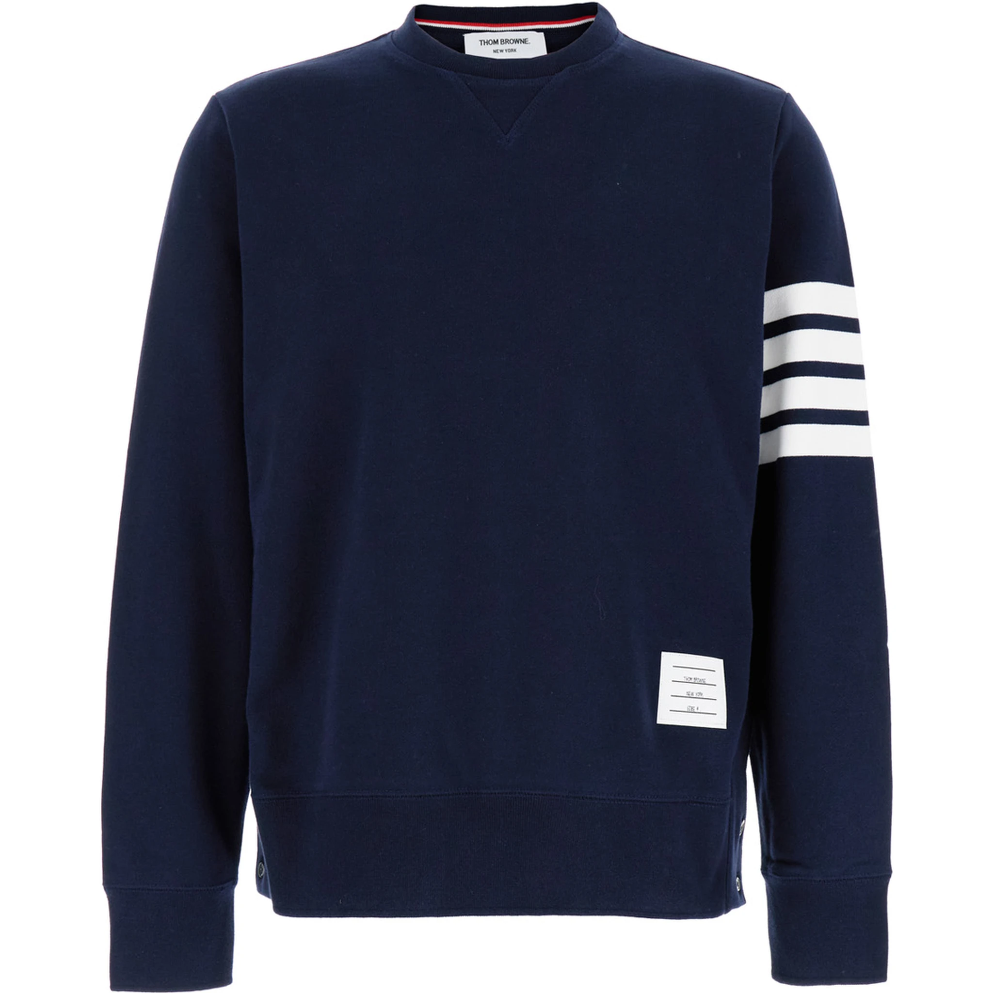 Blue Crewneck Sweatshirt with 4-Bar Detail in Cotton Man