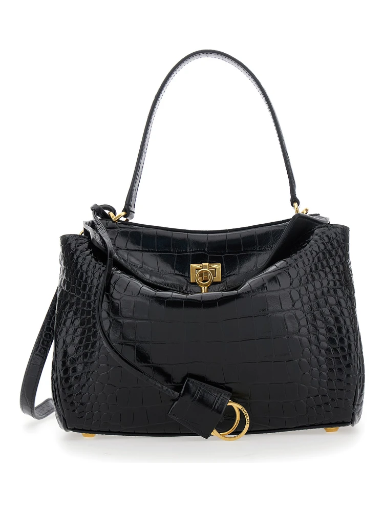 Rodeo Black Small Handbag with Detachable Key Holder in Leather Woman