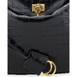 Rodeo Black Small Handbag with Detachable Key Holder in Leather Woman