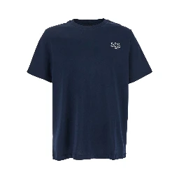 Blue Crewneck T-Shirt with Logo Embroidered on the Front in Cotton Man