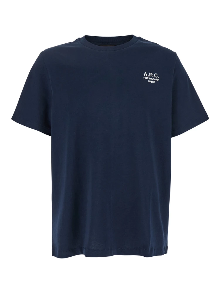 Blue Crewneck T-Shirt with Logo Embroidered on the Front in Cotton Man