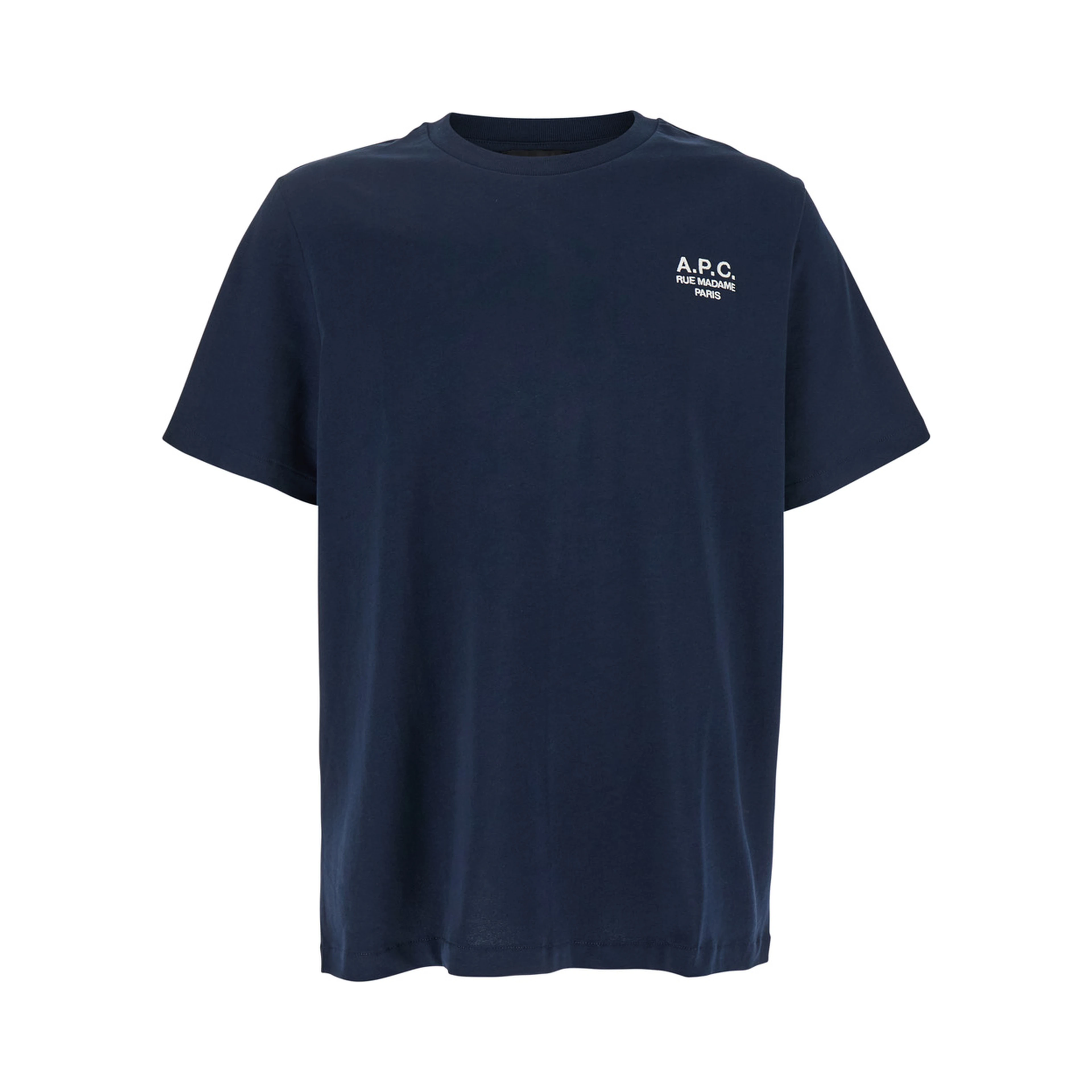 Blue Crewneck T-Shirt with Logo Embroidered on the Front in Cotton Man