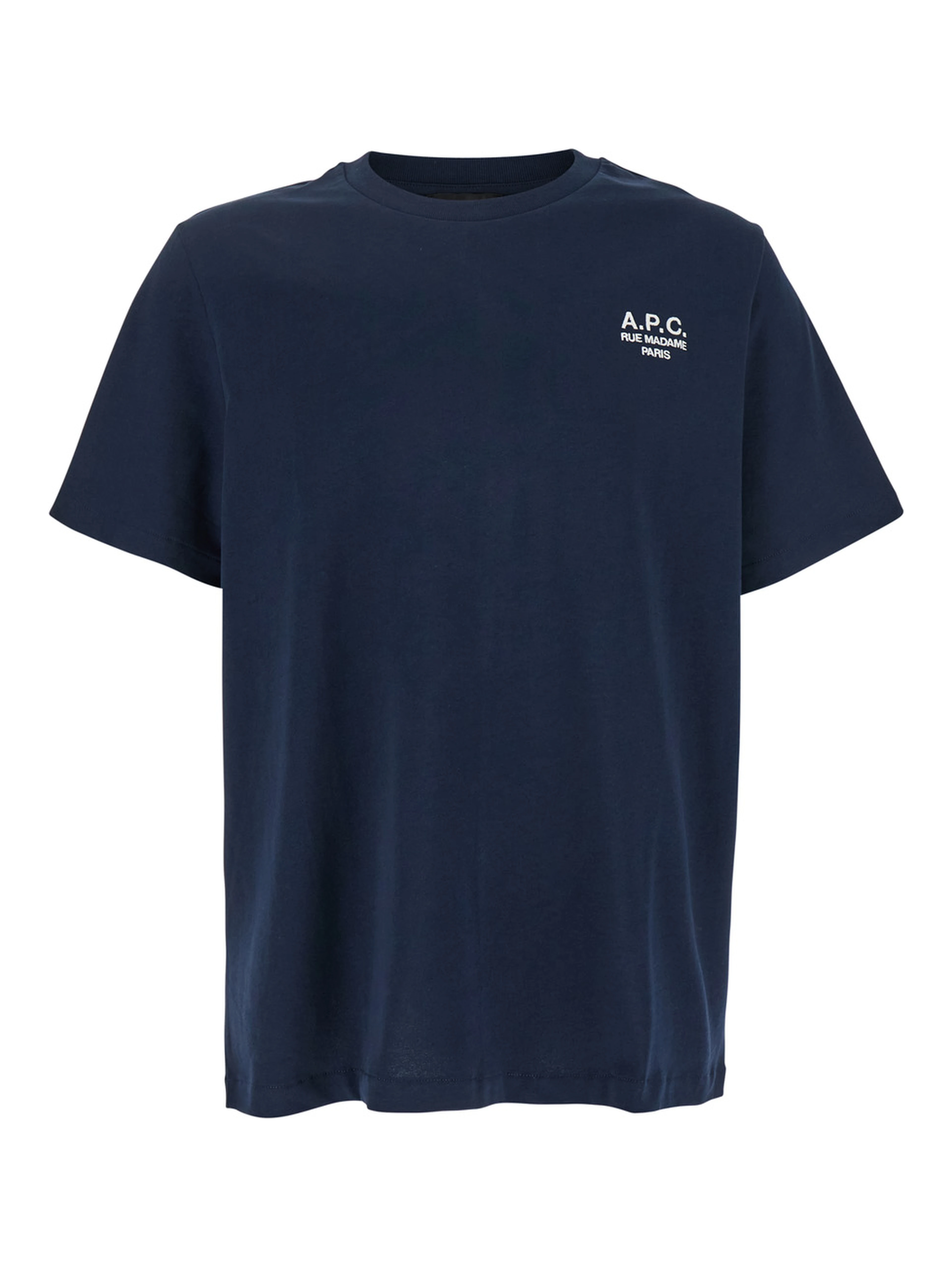 Blue Crewneck T-Shirt with Logo Embroidered on the Front in Cotton Man