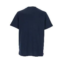 Blue Crewneck T-Shirt with Logo Embroidered on the Front in Cotton Man