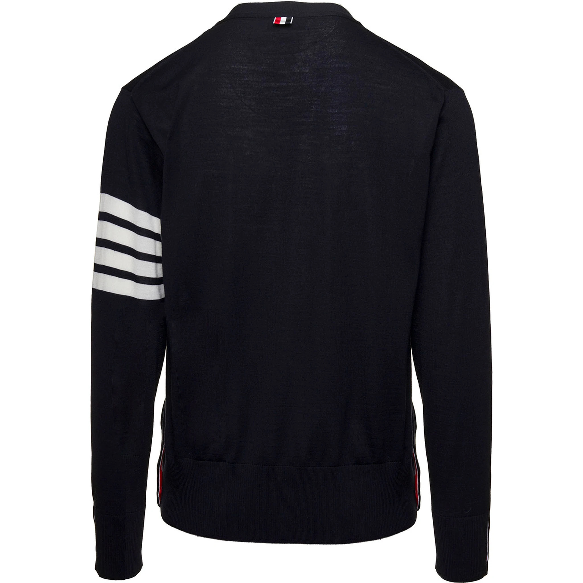 Blue V-Neck Cardigan with Stripe Detail in Wool Man