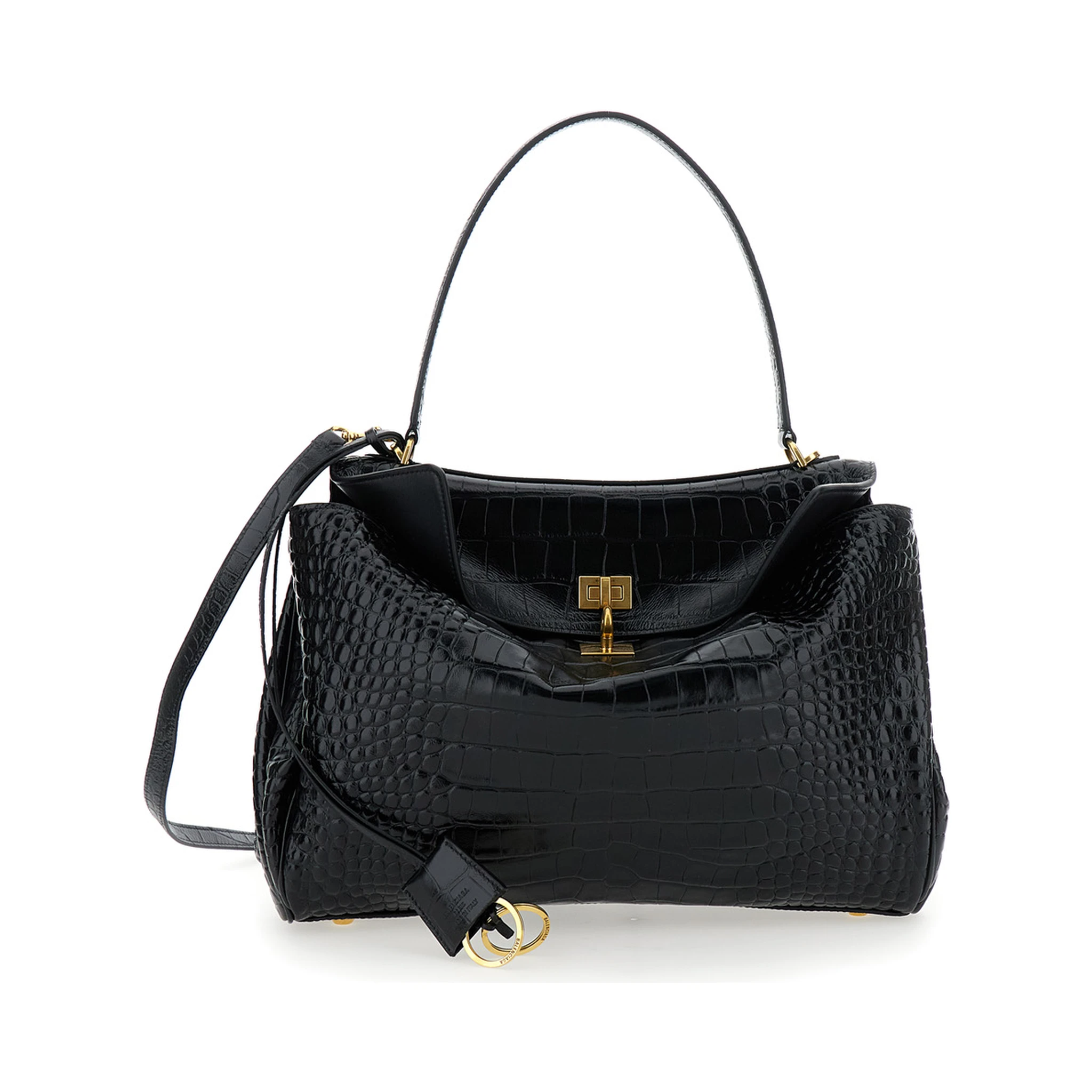 Rodeo Black Handbag with Removable Shoulder Strap in Leather Woman