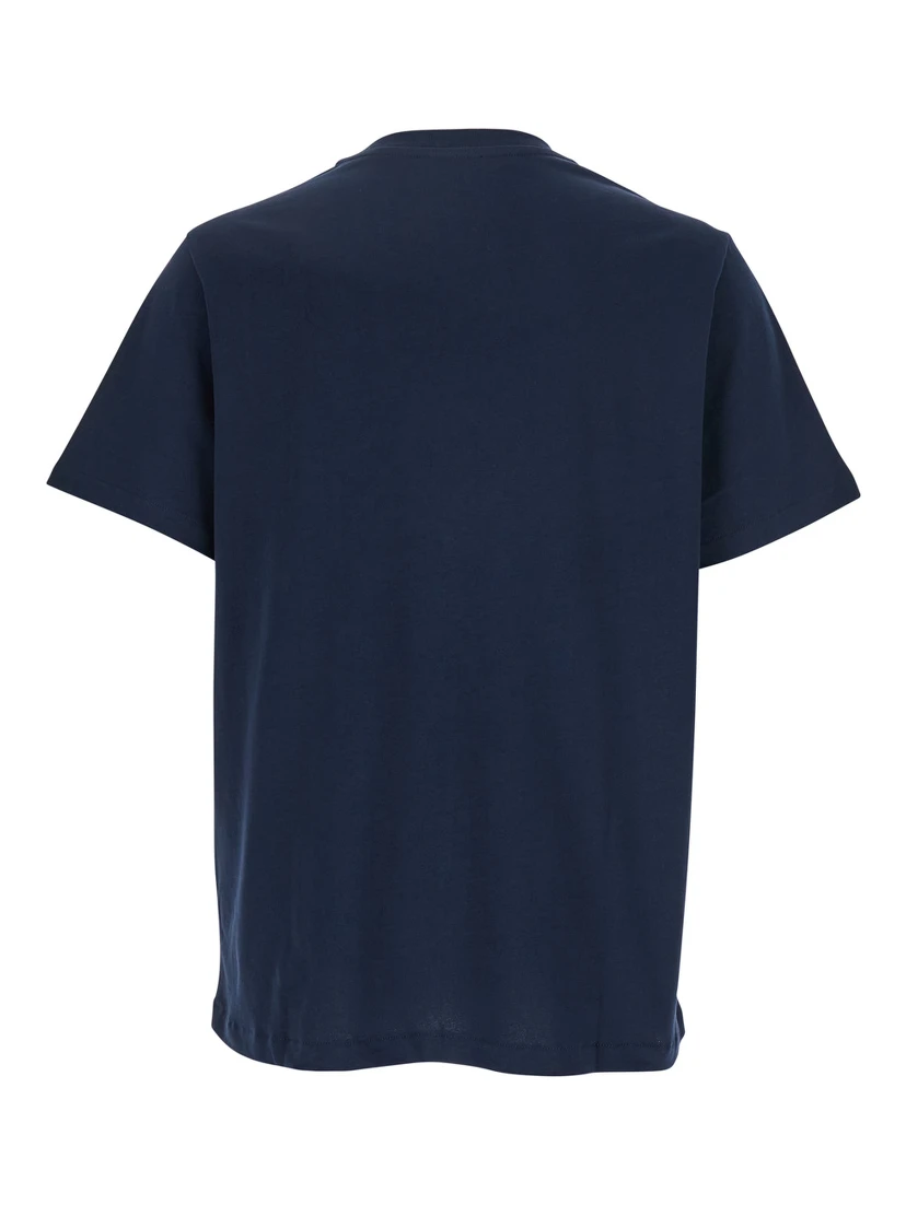 Blue Crewneck T-Shirt with Logo Embroidered on the Front in Cotton WOman