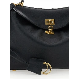 Small Rodeo Black Handbag with Detachable Key Holder in Smooth Leather Woman