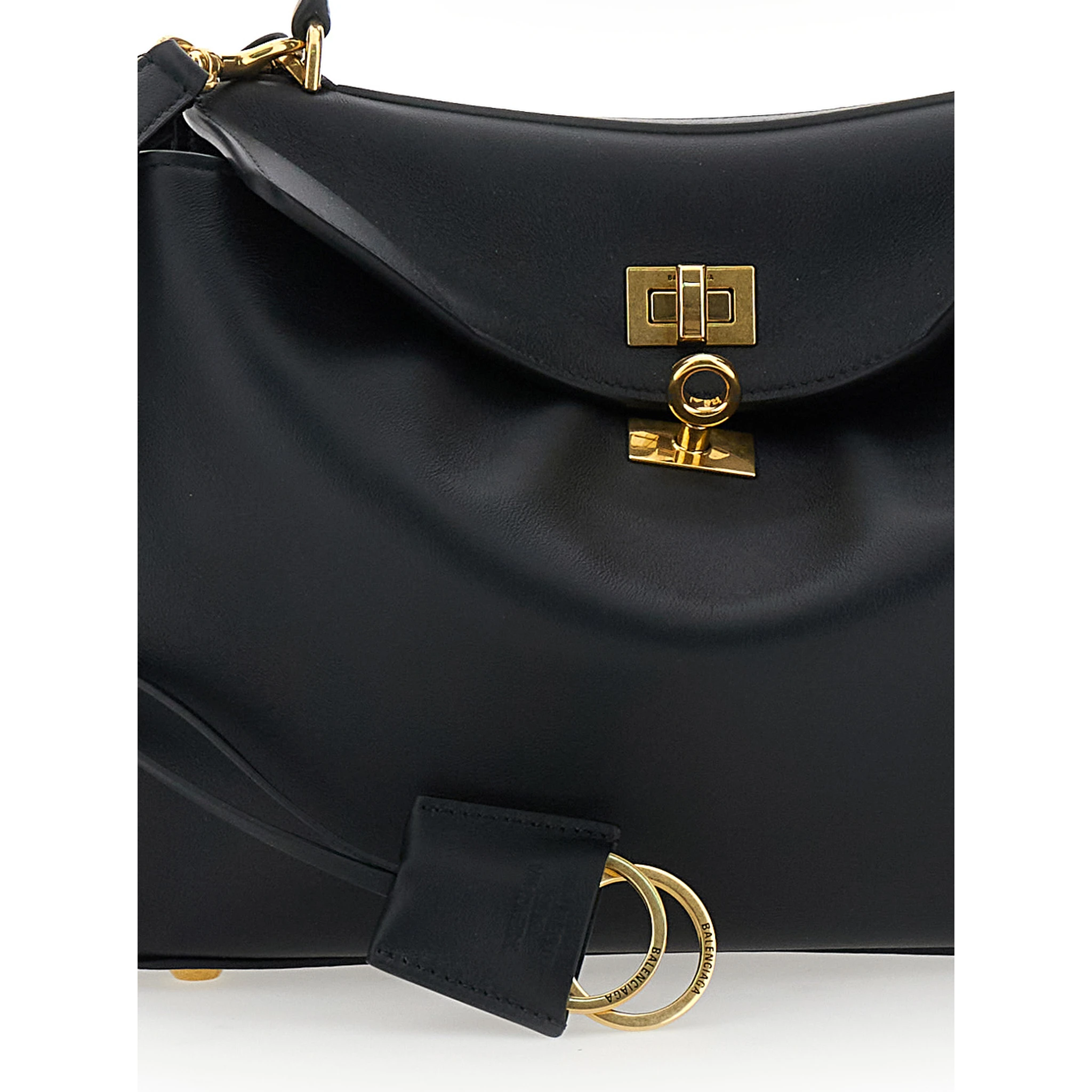 Small Rodeo Black Handbag with Detachable Key Holder in Smooth Leather Woman