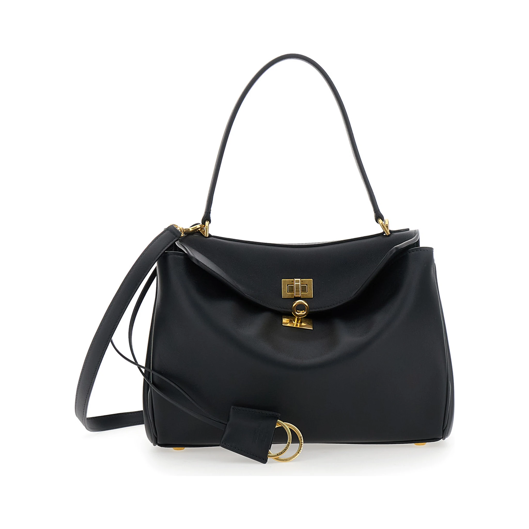 Small Rodeo Black Handbag with Detachable Key Holder in Smooth Leather Woman