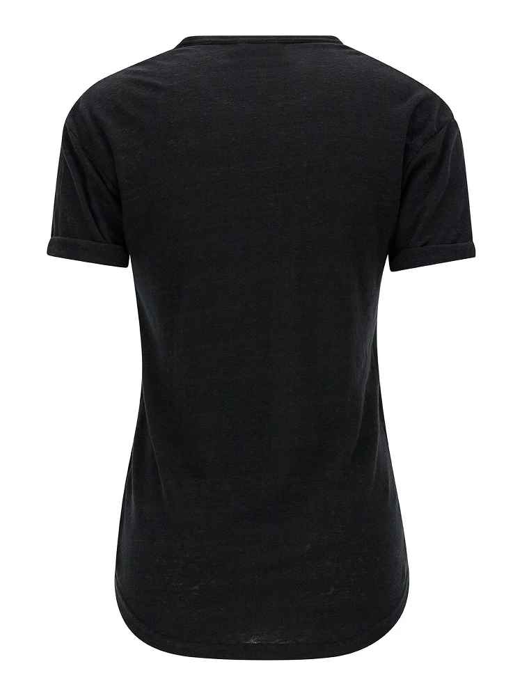 Black Crewneck T-Shirt with Tonal Logo Print in Linen Woman