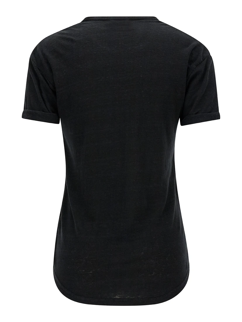 Black Crewneck T-Shirt with Tonal Logo Print in Linen Woman