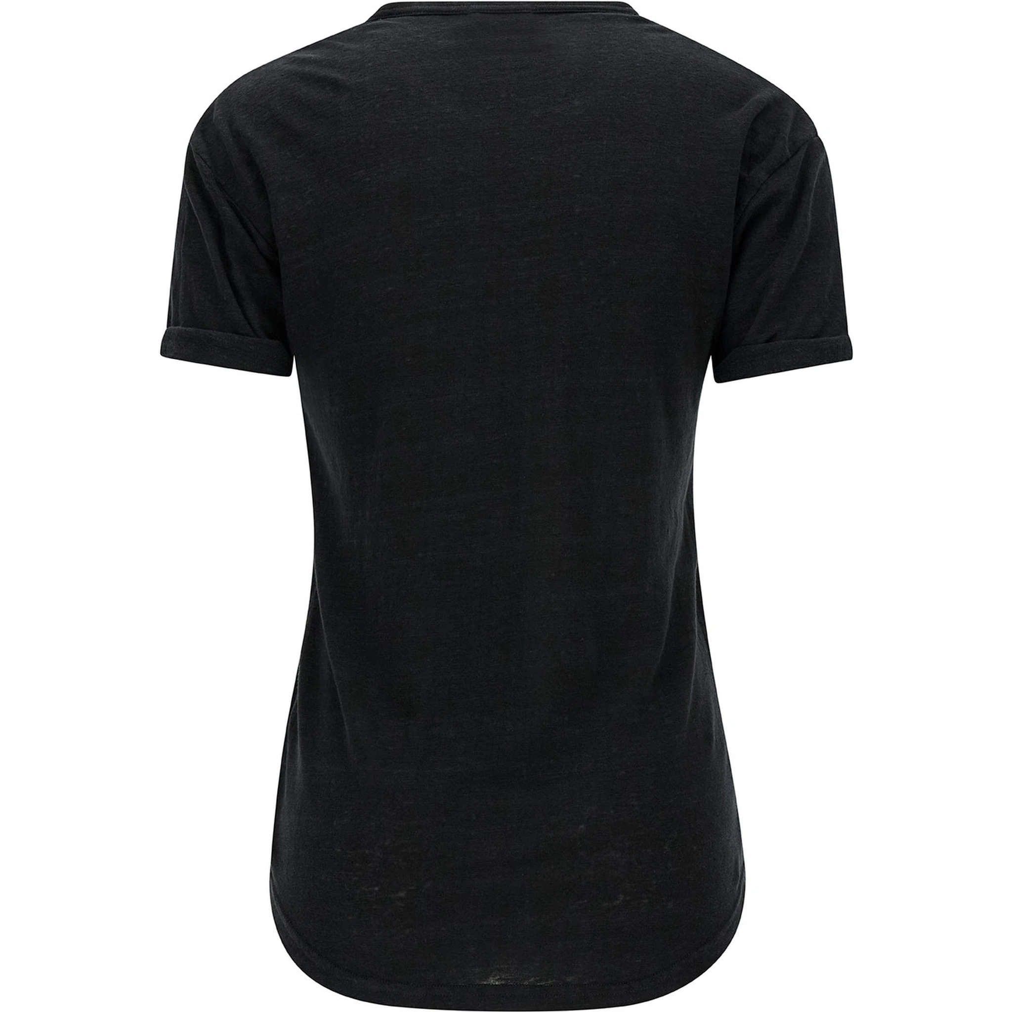 Black Crewneck T-Shirt with Tonal Logo Print in Linen Woman