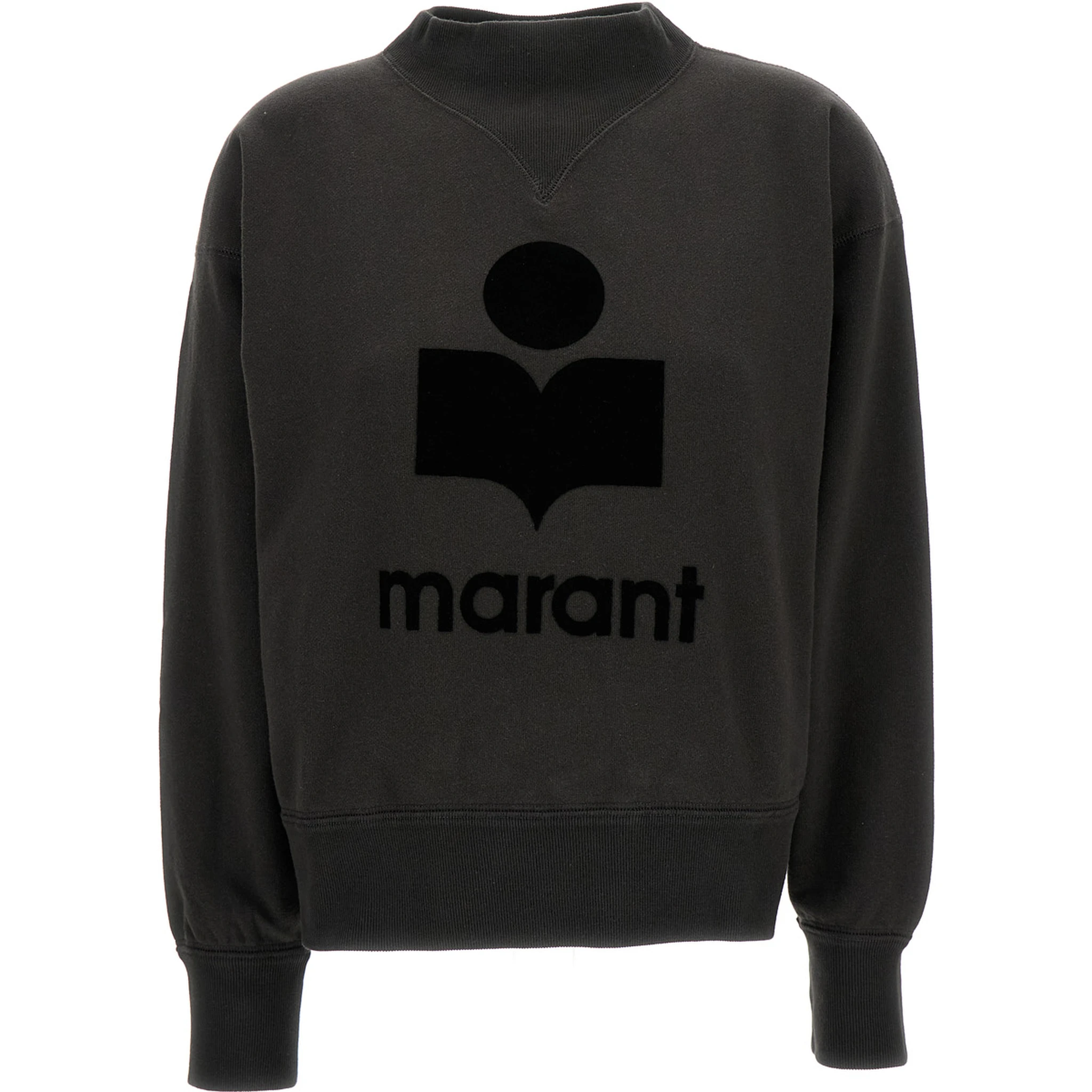 Black High Neck Sweatshirt with Contrasting Logo Print in Cotton Blend Woman