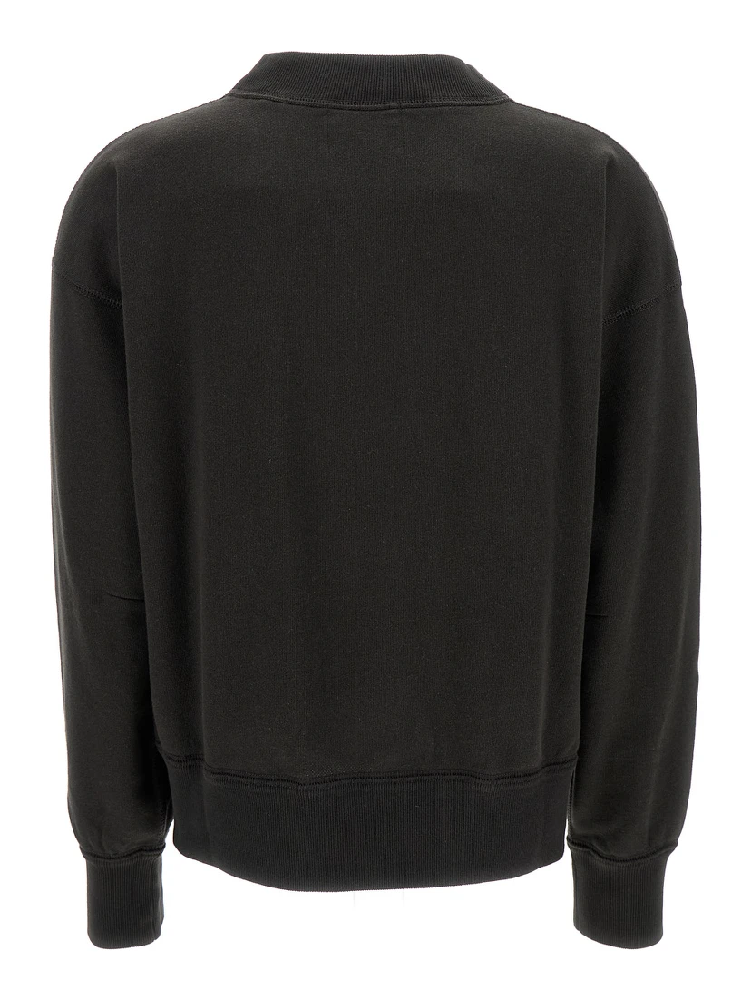Black High Neck Sweatshirt with Contrasting Logo Print in Cotton Blend Woman