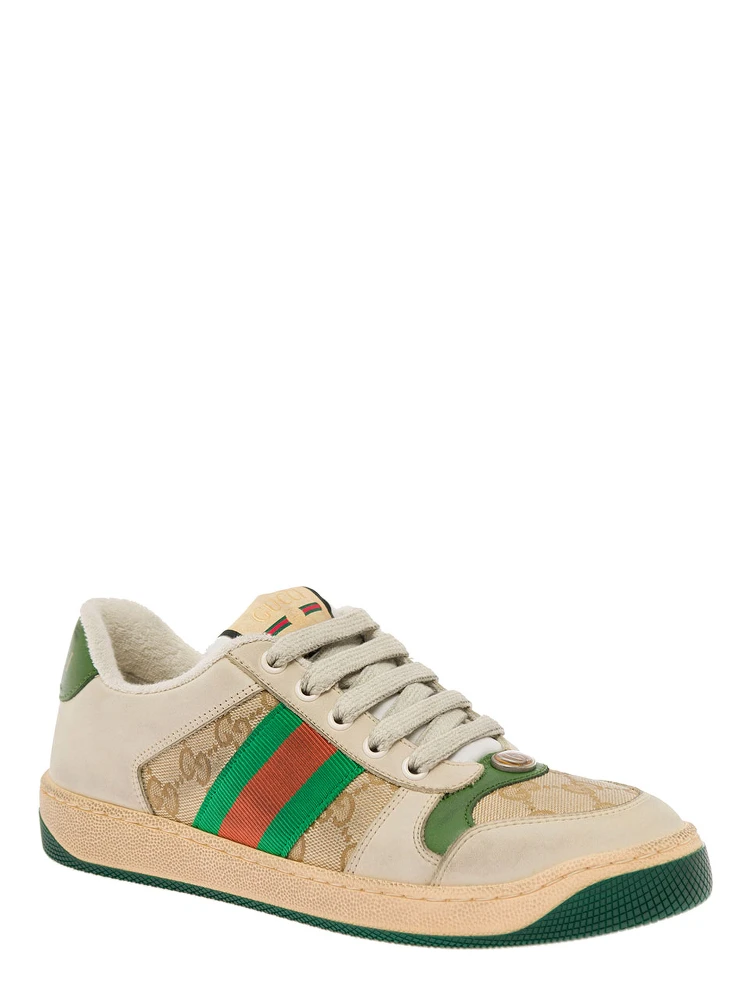 Gucci Womans Screener Original GG Fabric Butter-colored Leather Sneakers alternative