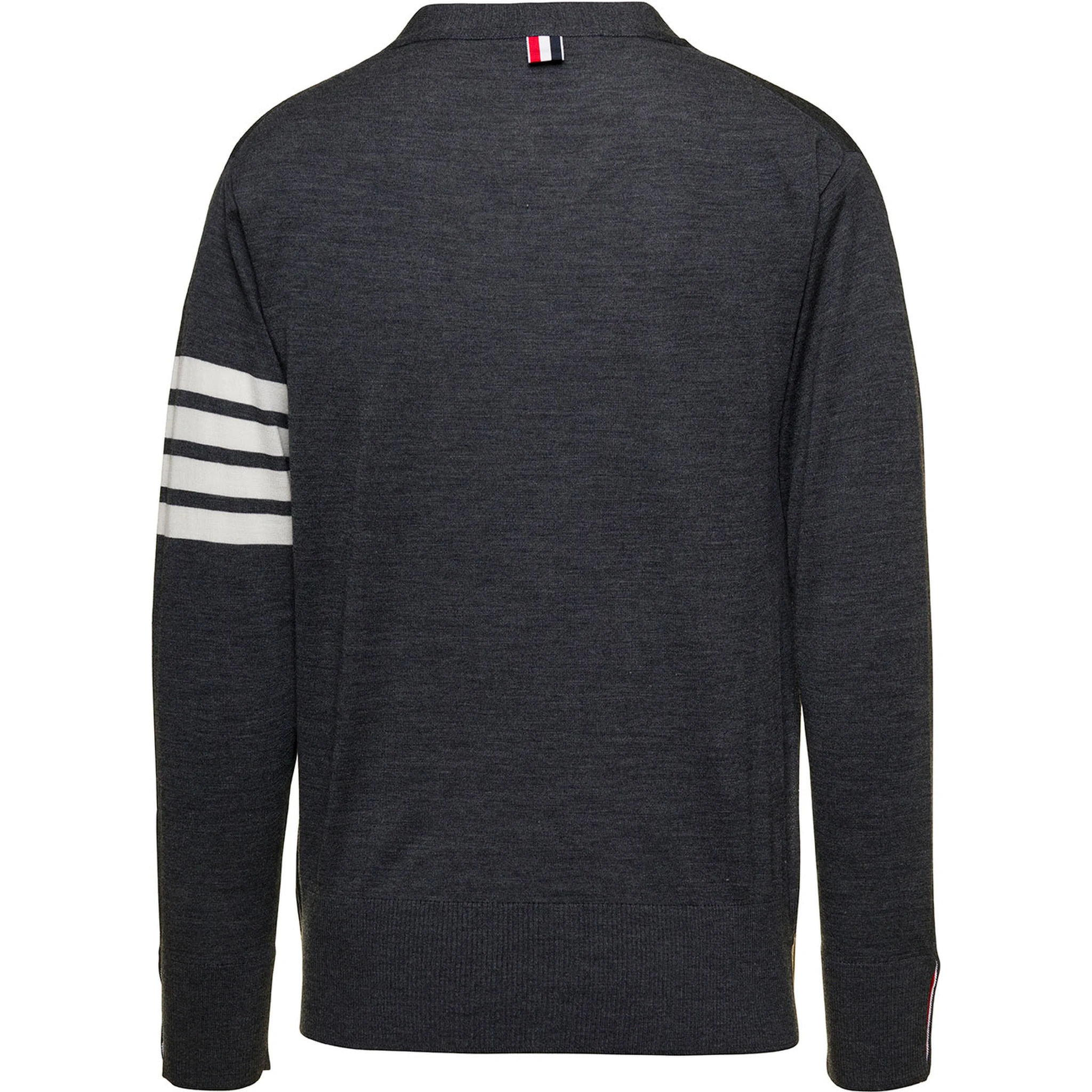 Grey V-Neck Cardigan with Stripe Detail in Wool Man