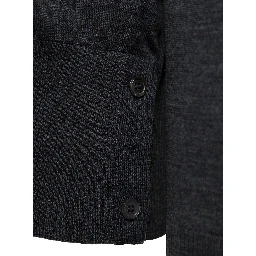 Grey V-Neck Cardigan with Stripe Detail in Wool Man