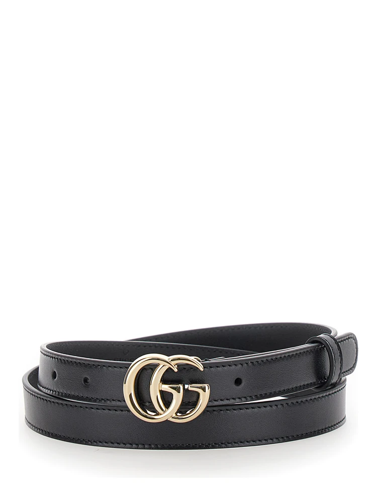 Black Belt with GG Buckle in Leather Woman