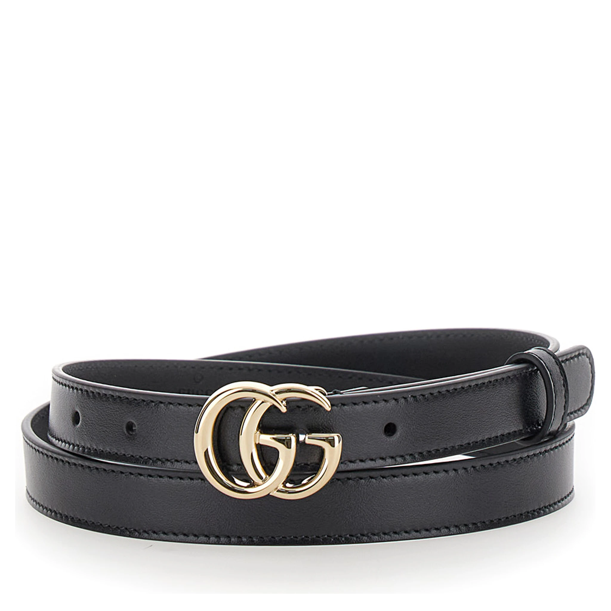 Black Belt with GG Buckle in Leather Woman