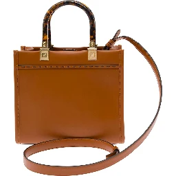 Sunshine Small Brown Tote Bag with Embossed Logo and Tortoiseshell Handles in Leather Woman