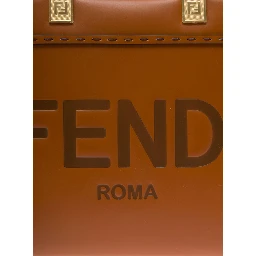 Sunshine Small Brown Tote Bag with Embossed Logo and Tortoiseshell Handles in Leather Woman