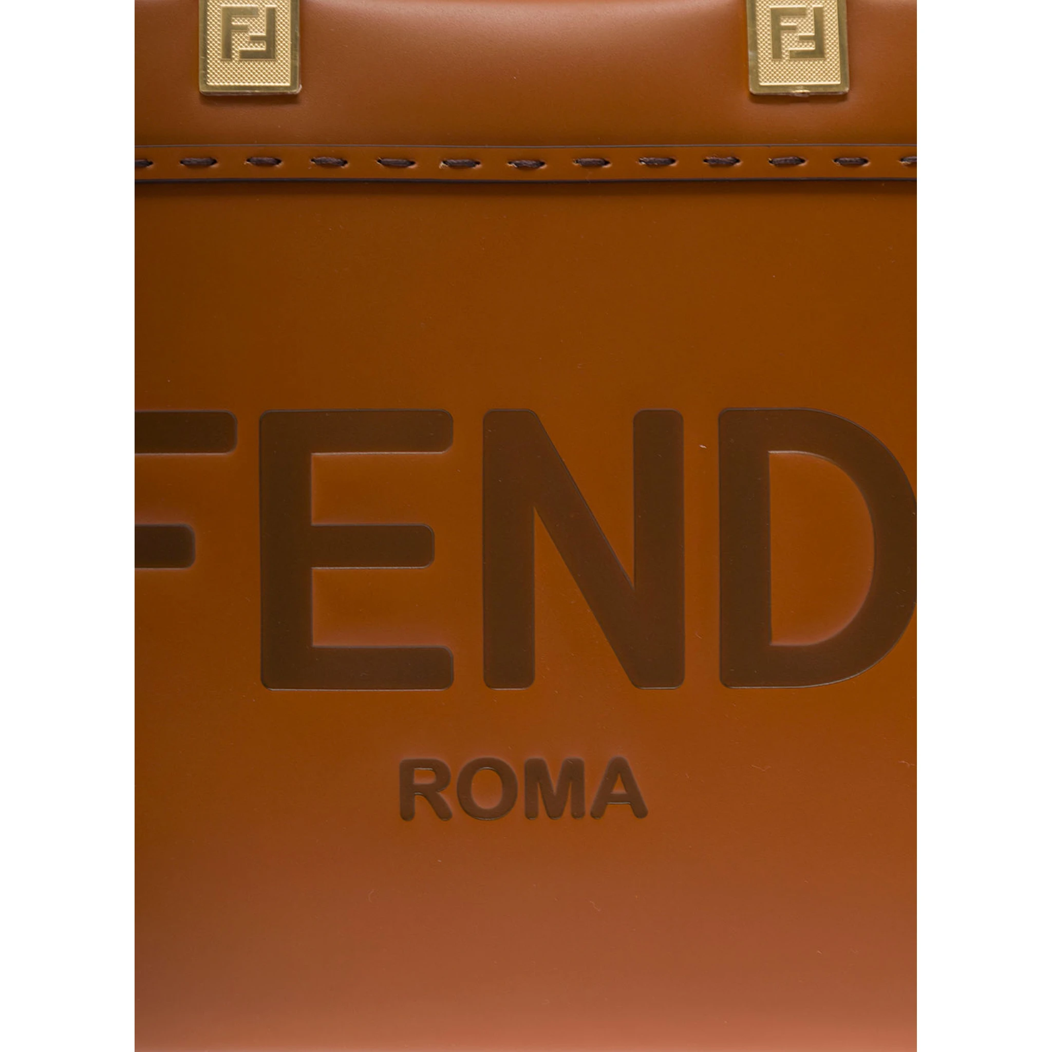 Sunshine Small Brown Tote Bag with Embossed Logo and Tortoiseshell Handles in Leather Woman