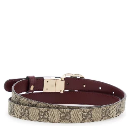 Beige Reversible Belt with GG Buckle in GG Canvas Woman