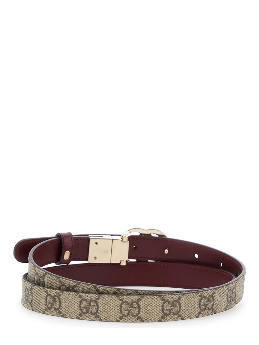 Beige Reversible Belt with GG Buckle in GG Canvas Woman