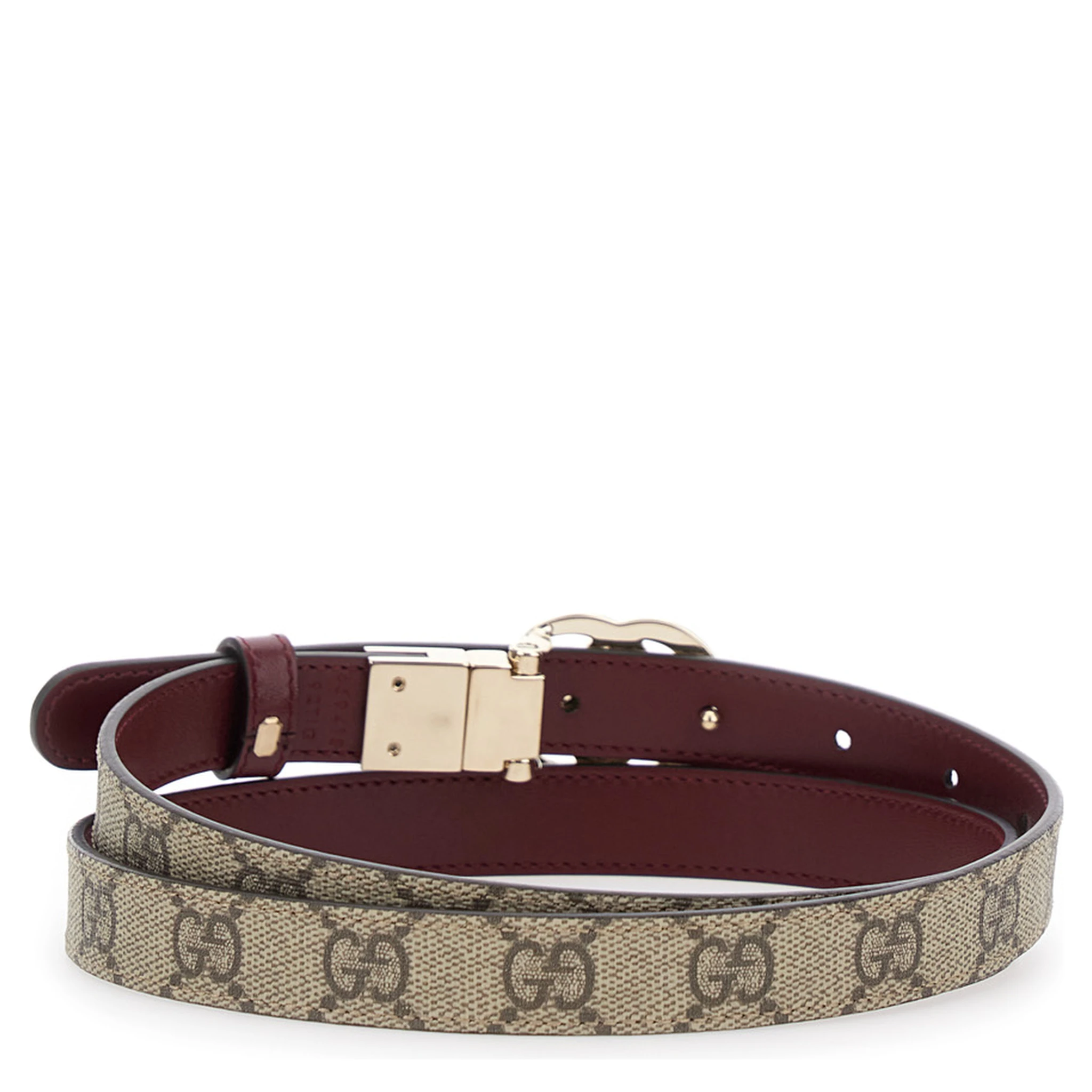 Beige Reversible Belt with GG Buckle in GG Canvas Woman